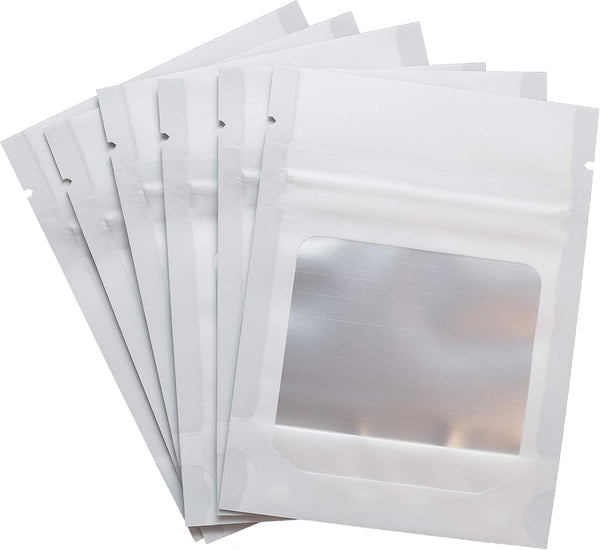 HANSER Smell Proof Odorless Mylar Resealable Foil Pouch Bags with Clear Window, Stand Up Bottom, Airtight, Matte White,