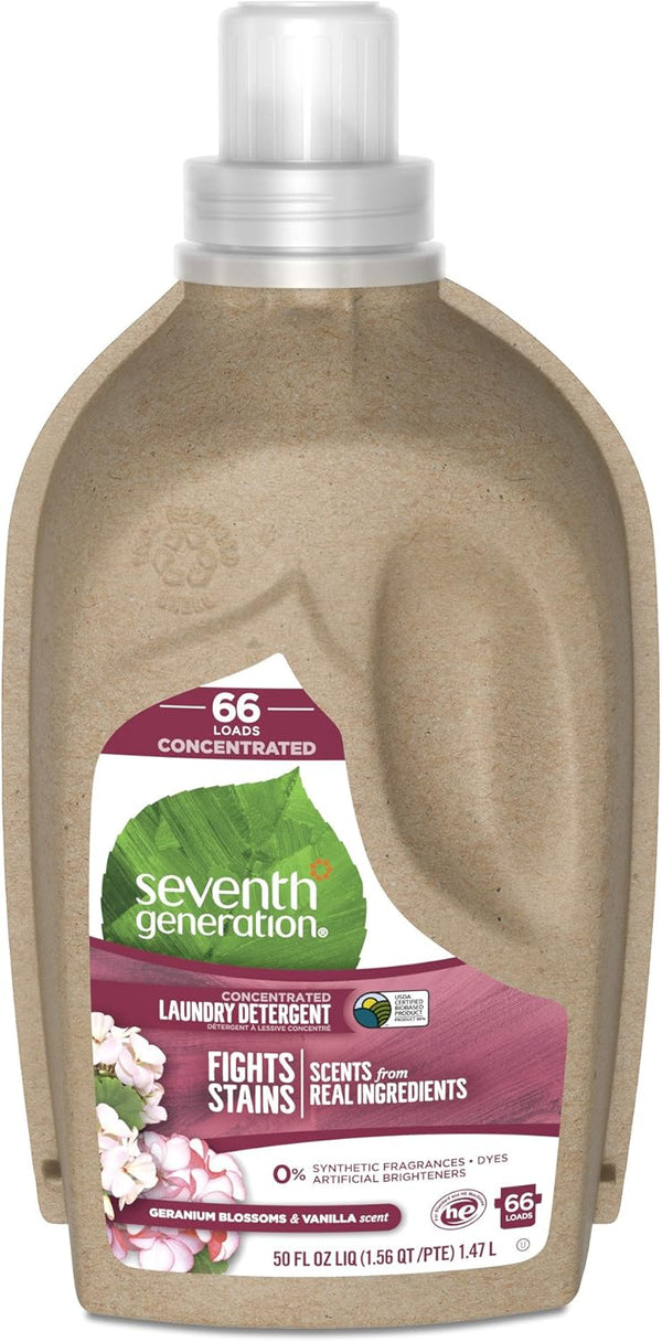 Seventh Generation Concentrated Liquid Laundry Detergent, Geranium Blossoms and Vanilla, 66 Loads, 50 oz