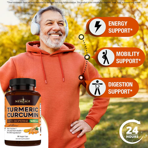 NEW AGE Turmeric Curcumin Capsules, Non-GMO, Gluten Free, 180 Count (Pack of 2)