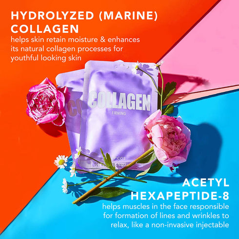 LAPCOS Collagen Sheet Mask, Firming Daily Face Mask with Collagen Peptides, 5-Pack, Korean Beauty Favorite