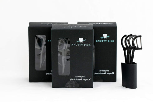 Knotty Floss Bamboo Activated Charcoal Floss Picks with Grapefruit Seed Extract - Eco-friendly 3 Pack
