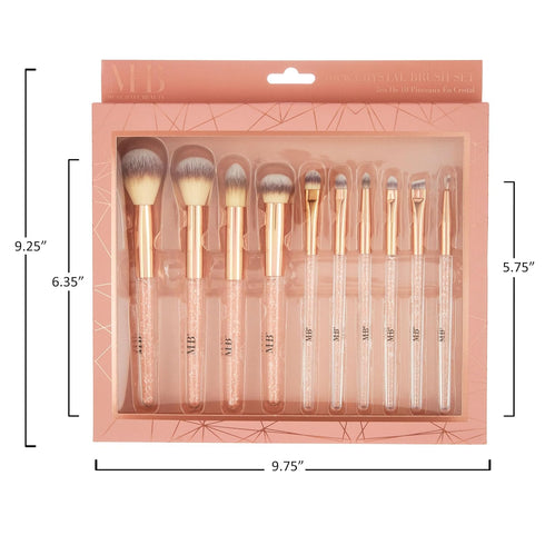 Expressions 10pc Pro Makeup Brush Set with Sparkling Gemstones in Rose Gold, Soft Bristle Brushes for Everyday Use
