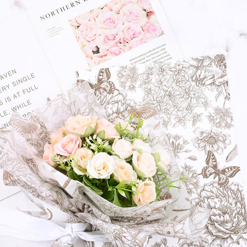Bolsome 100 Sheets 20 * 14 Inches Vintage Floral Printed Tissue Paper for Gift Wrapping, Peonies, Hydrangea