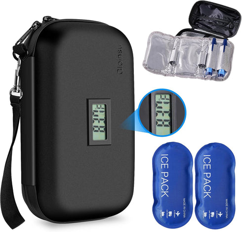 TSA Approved 24h Insulin Cooler Travel Case, Diabetic Medication Organizer Bag with Thermometer and 2 Ice Packs