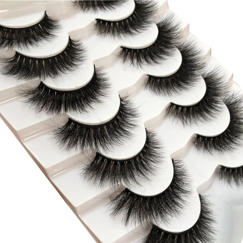 Pooplunch False Eyelashes, Cat Eye Wispy Extensions Faux Mink Lashes, Pack Short Natural Volume Fake Eyelash Strips, 7