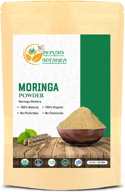 Moringa Powder Organic Leaves oleifera Pure Premium Indian Powder, 5.3oz Pack, Natural Fresh Morning Drink Vitamins