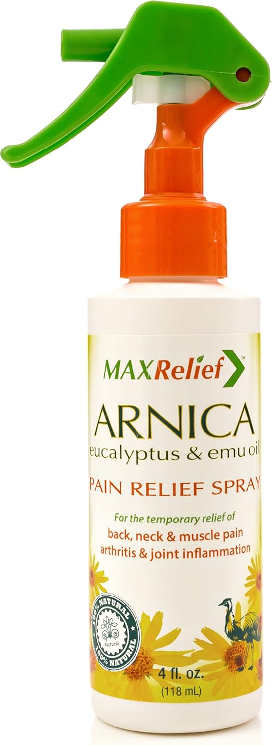 MaxRelief Arnica Pain Relief Spray - Fast-Acting Muscle & Joint Pain Relief - 100% Natural Formula - Travel Size - 4 Oz