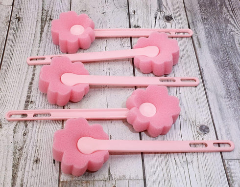 5Pcs Pink Sponge Bottle Brush, 17cm Long Handle Flower Shaped Cleaning Brushes for Reusable Containers