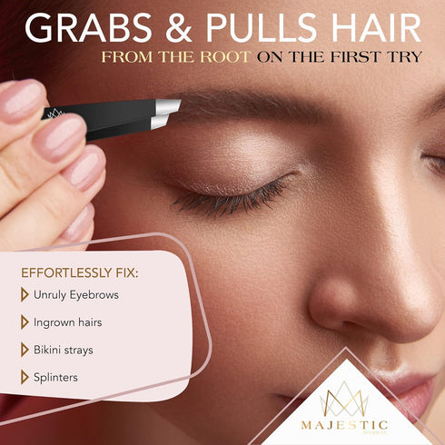 Majestic Bombay Fine Point + Slant Tweezers – Sharp Surgical Tweezers for Facial, Brow, Ingrown Hair Removal
