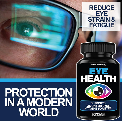Eye Health & Vision Vitamins Supplement 60 Capsules - Supports Eye Strain, Dry Eyes, and Vision Health - Supports Vision, Ocular and Macular Health, Aids Blue Light Strain - 14 Active Ingredients.