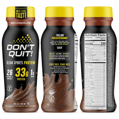 DON’T QUIT Clean Sports Protein Shake - 33 Grams Protein, 26 Vitamins & Minerals, 1 Gram Sugar, No Artificial Colors,