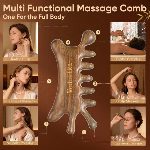Wooden Gua Sha Facial Tool Mothers Day Gift for Mom, Natural Sandalwood Guasha Tool for Head Neck Body Care, Ergonomic
