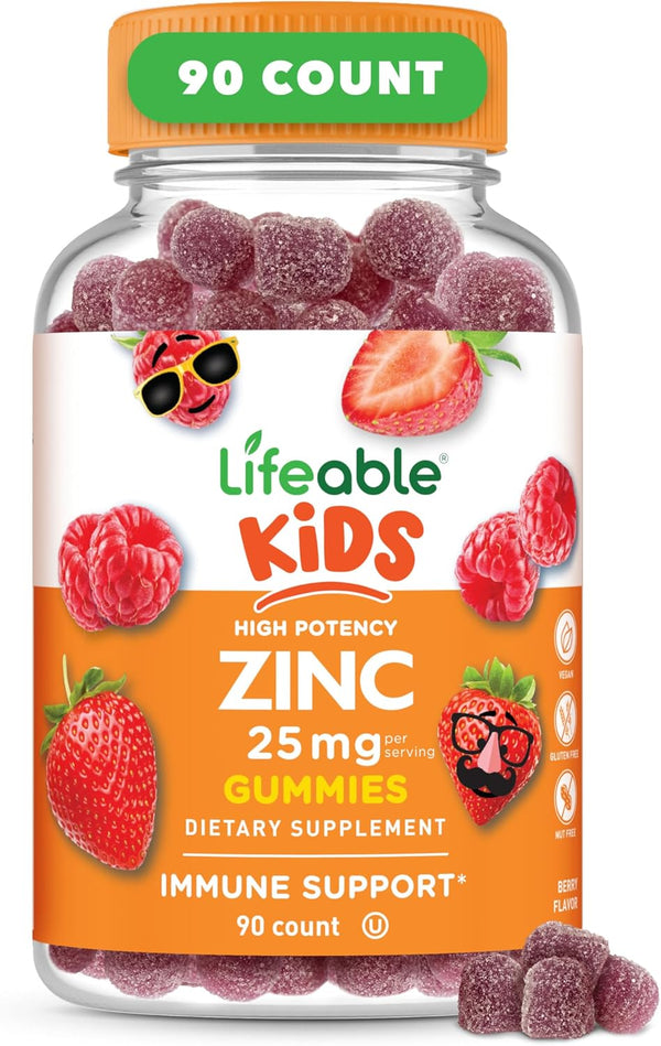Lifeable Zinc for Kids | 25mg Natural Flavored Gummies | Gluten Free Vegetarian Zinc Supplements, 90 Gummies