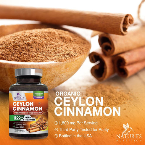 Pure Cinnamon Capsules, Certified Organic Ceylon Cinnamon, Non-GMO, Gluten-Free, 180 Capsules, Sugar Free, Sri Lanka