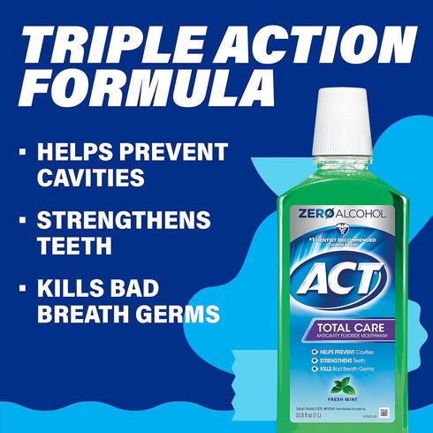 ACT Total Care Zero Alcohol Anticavity Fluoride Mouthwash - 33.8 fl. oz. Fresh Mint