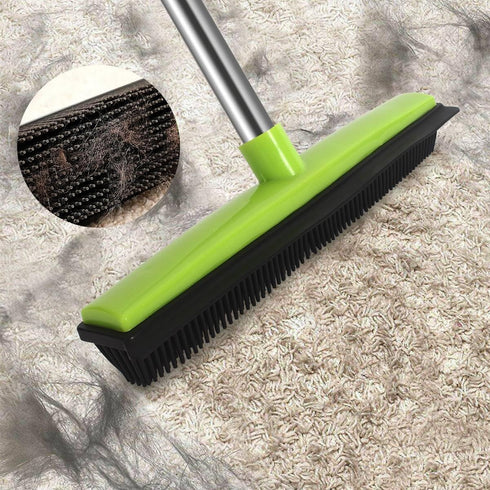 Pet Hair Removal Broom - 53" Long Handle Soft Bristle Rubber Broom for Carpets, Rugs, Hardwood, Linoleum