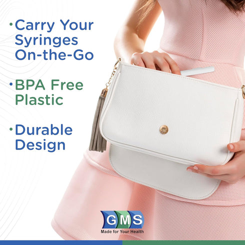 GMS 60 Unit Syringe Case - Holds New, Prefilled & Used Syringes with Needles - Small & Discreet - Ideal for Travel - 2