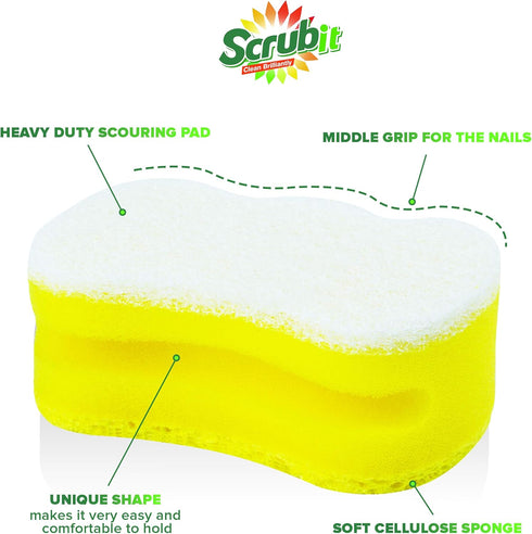Scrub Sponge by Scrubit, Multipurpose Cellulose Cleaning Sponges, 12 Pack, Non Scratch Scouring Pad