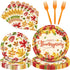Temicle 96 Pieces Fall Leaves Thanksgiving Tableware Set Autumn-Themed Disposable Party Supplies with