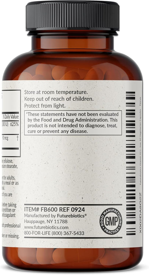 K2 (MK7) D3 5000 D3 90 K2 MK-7, 60 Futurebiotics Vitamin with Supplement - Non-GMO Formula - IU Vitamin & mcg Vitamin