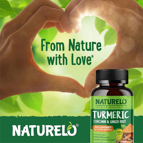 NATURELO Turmeric Curcumin with BioPerine for Better Absorption - Plant-Based Joint Discomfort Support - 120 Vegan