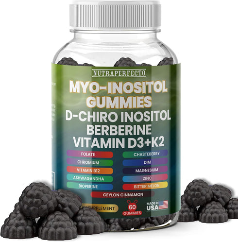NutraPerfecto Sugar Free Myo-Inositol & D-Chiro Inositol Gummies for Women, Berberine Vitamin D3