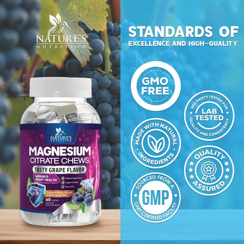 Gummies Gummy 60 Gummies Magnesium Citrate Chews Supplement - High Absorption Magnesium Supplement - Vegan Mag Citrate