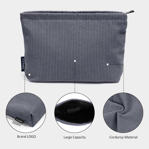 MAANGE Makeup Bag - Small Corduroy Cosmetic Pouch for Women, Portable Zipper Travel Bag (GRAY)