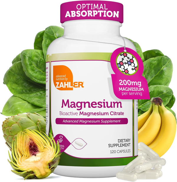 Zahler Magnesium Supplement Capsules, 200 mg (120 Count), Certified Kosher Bioactive Magnesium Citrate