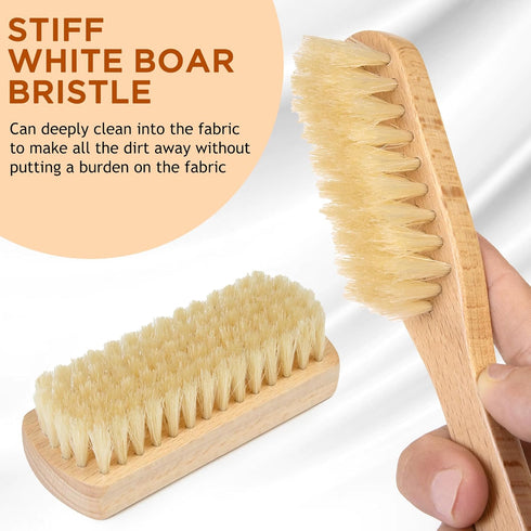 Set Boar Bristle Laundry Stain Brush by TAKAVU, Stiff Pure Boar Bristle for Scrubbing Out Tough Stains on Delicate
