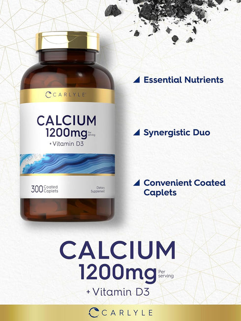 Carlyle Calcium 1200mg with Vitamin D3 - 300 Caplets, Non-GMO & Gluten Free