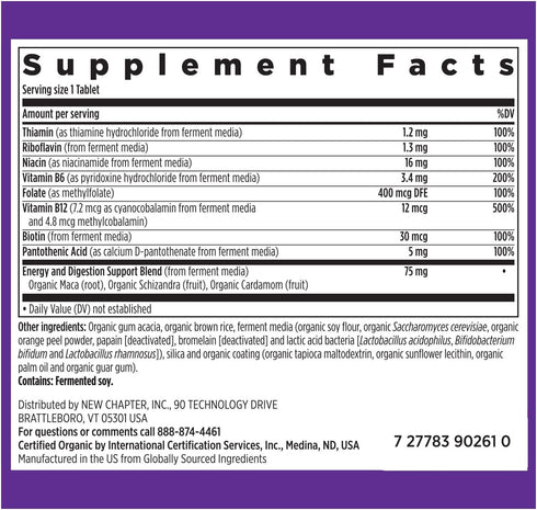 New Chapter Vitamin B Complex - Fermented, USDA Organic, ONE Daily for Energy & Brain - 60 Count