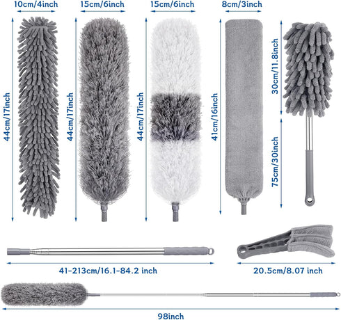 Dusters for Cleaning,9Pcs Feather Duster with Extension Pole Up to 100'',Extendable Bendable Washable Long Feather Duster for Cleaning Ceiling Fan,High Ceiling,Furniture by wlich