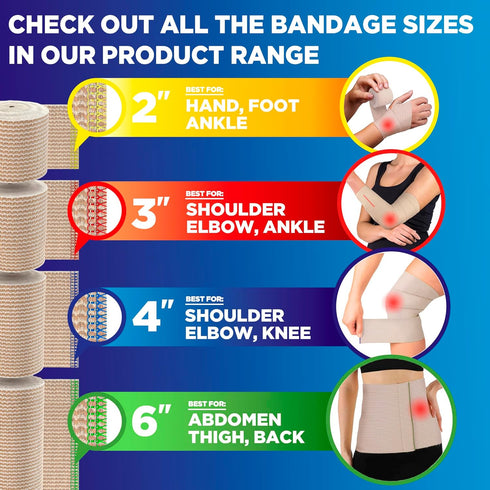 Premium Elastic Bandage Wrap, 2pk 4” Self-Closing Reusable Compression Bandage Wrap for Legs and Arms
