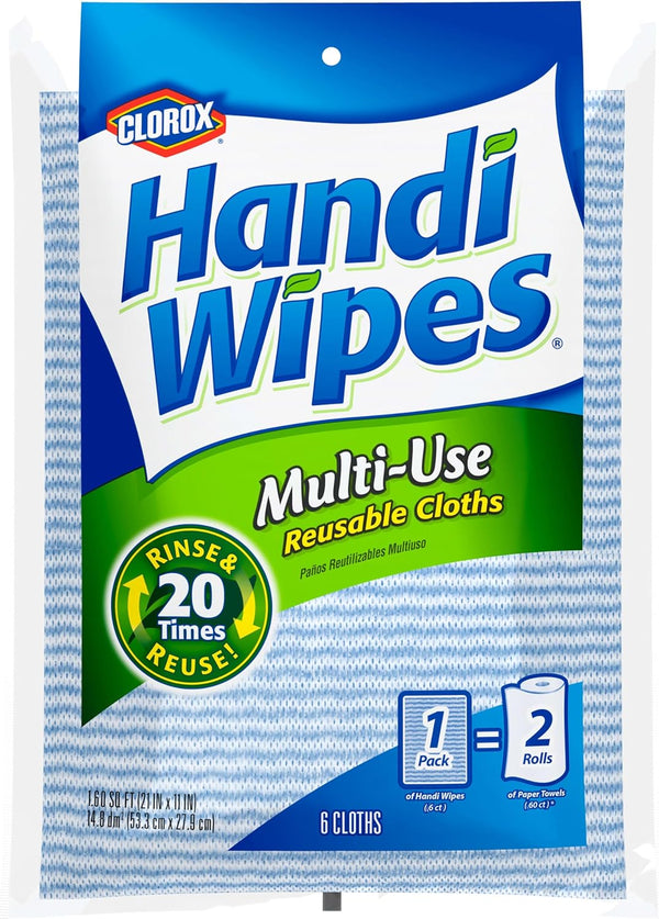 Handi Wipes Reusable Cloths, Extra Large 6 Cloths for Versatile Cleaning