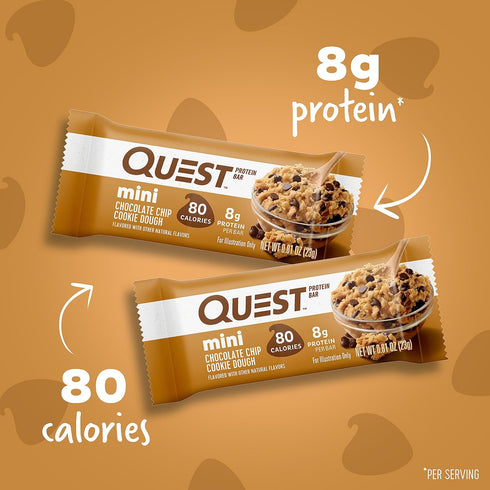 Quest Nutrition Mini Chocolate Chip Cookie Dough Protein Bars, 8g Protein, 14 Count, Gluten Free