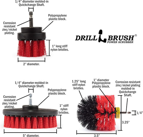 Outdoor Cleaning Supplies - Stiff Bristle Scrubber Kit, Fountain, Concrete, Stone, Brick, Patio, Deck Brushes