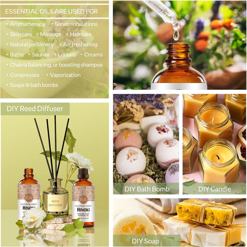 Hinoki Essential Oil (100ML) - 100% Pure Natural Organic Aroma for Diffuser, Massage, and Skin Care