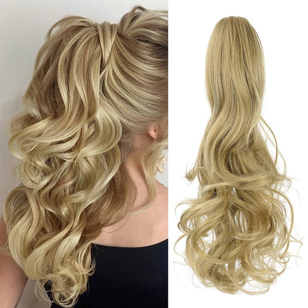 Ponytail Extension Clip in Claw, 18" Curly Wavy Pony Tails Clip-on Hairpiece for Women, Ash Blonde