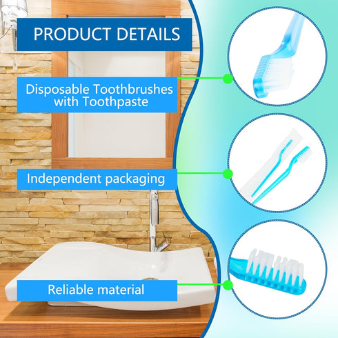 Medanera 150 Pcs Prepasted Individually Wrapped Toothbrushes Blue Plastic Disposable Soft Bristle Toothbrushes Bulk