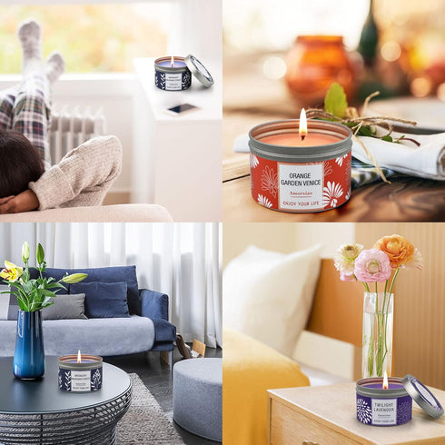 Set 3 Pack 6.2 oz 30-35 Scented Candle Gift for Women, Large Soy Wax Candles in Tins, Each, Hr Burn, Lavender, Orange