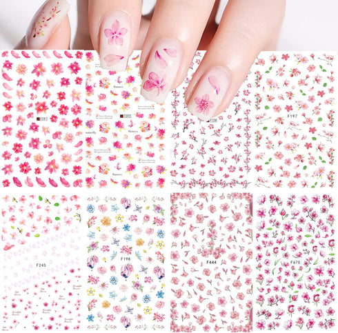 3D Pink Cherry Blossom Nail Art Stickers, Self-Adhesive Floral Designs, Spring Nail Art Supplies for Women