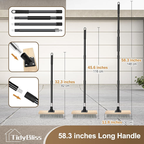 Swimming Stainless Steel Wire Scrub Brush with Long Handle, Heavy Duty Stiff Metal Broom Scrubber, Outdoor Moss Removal