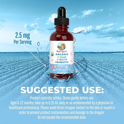 MaryRuth Organics USDA Organic Infant Liquid Probiotic Drops, Baby Essentials | Vegan | Non-GMO | 125 Servings
