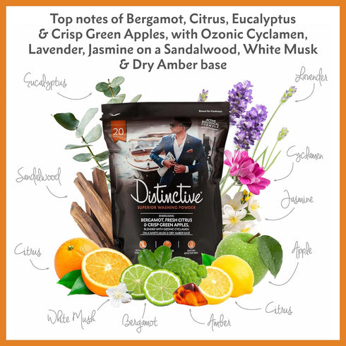 Pack Mini Washing Powder Perfect for Travel/Machine Washing/Soak Clean Hand Washing/Energising Bergamot and Citrus