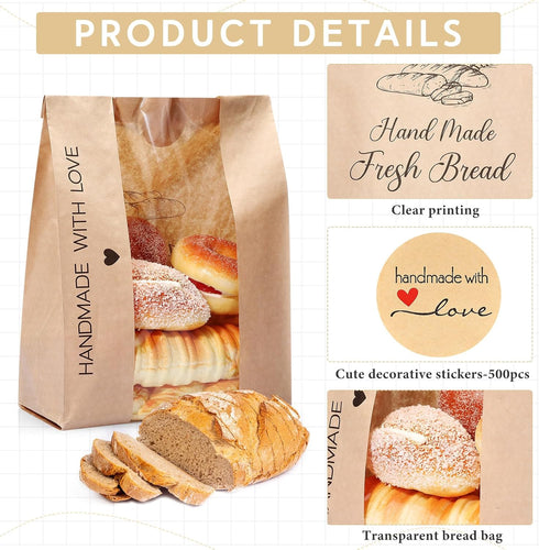 Sinload 50 Packaging 14 8.3 3.5'' Pcs Sourdough Paper Bread Bags for Homemade Large Loaf With Clear Window for Storage