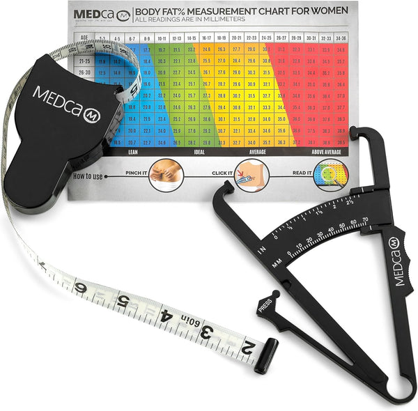 MEDca Body Fat Caliper and Measuring Tape for Body - Skinfold Calipers and Body Fat Tape Measure