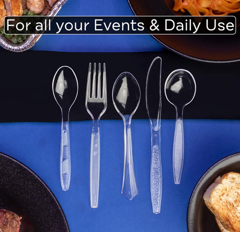 Lonezo 50 Count Clear Plastic Disposable Spoons, Eco Friendly Heavy Duty Plastic Cutlery