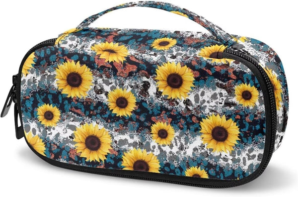 Multifunctional Insulin Pens Holder for Travel, Sunflower Leopard Lightweight Medical Case with Smooth Zipper