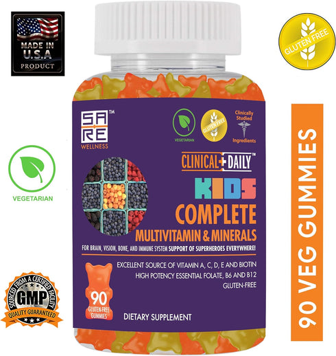Complete Kids Multivitamin Daily Gummy Supplement, 90 Gluten Free Gummies for Brain, Vision, Bone Health